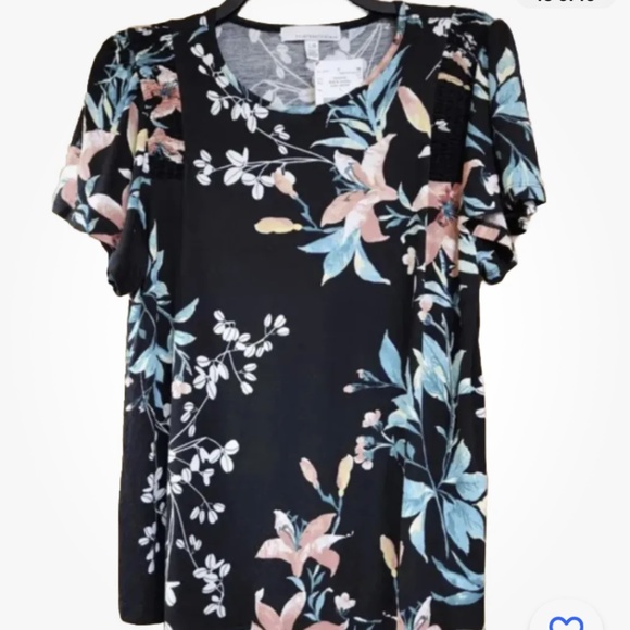 Fourteenth Place Flutter Smock Black Floral Top Size Small NEW - Picture 1 of 10